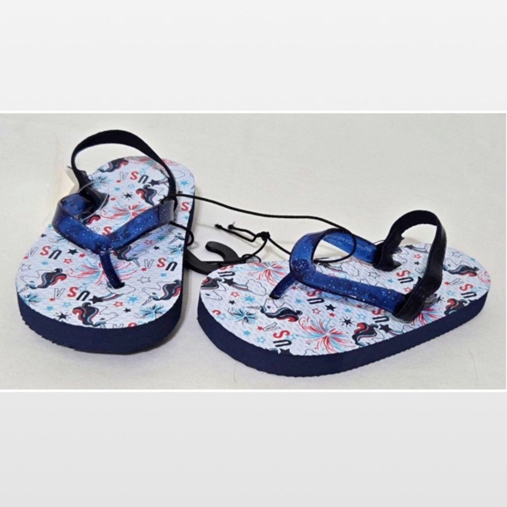 New Wave Zone Flip Flops Kids Toddlers Sandals Shoes Patriotic Unicorn USA NWT